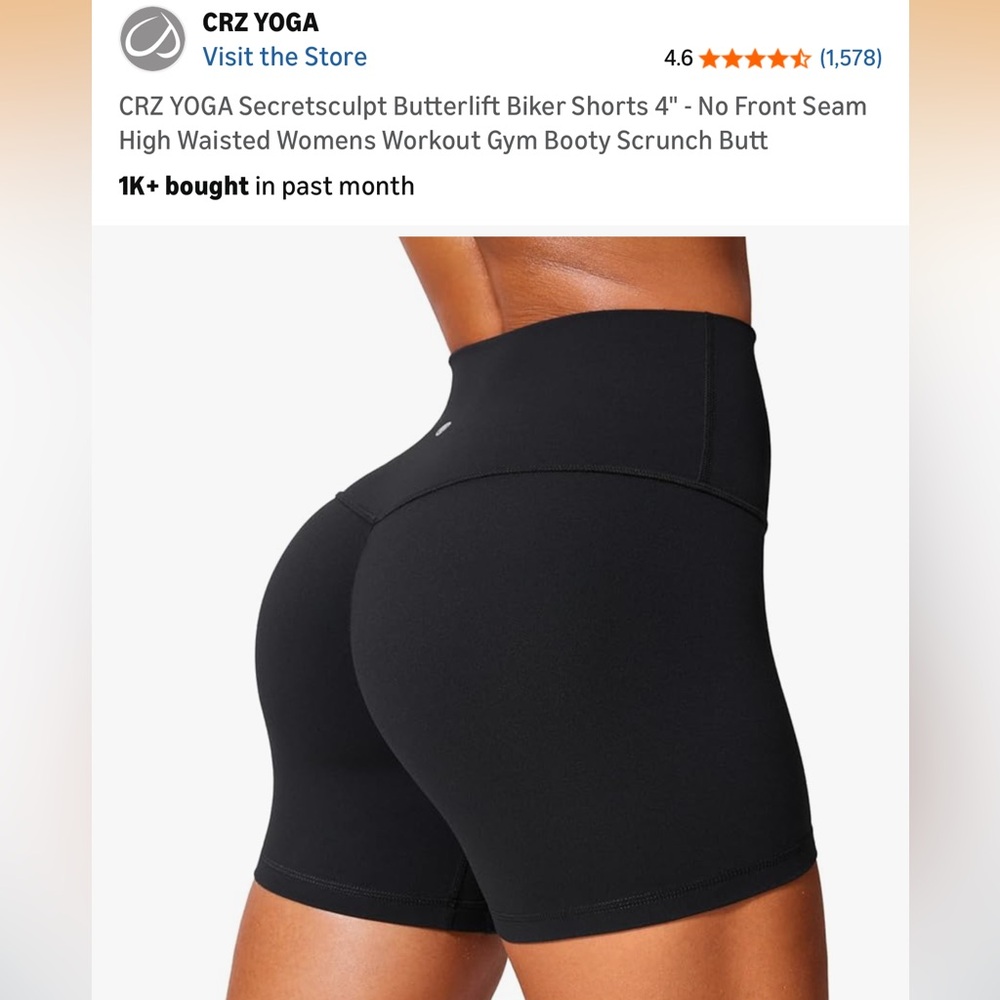 CRZ YOGA Secretsculpt Butterlift Biker Shorts — Black, 4”